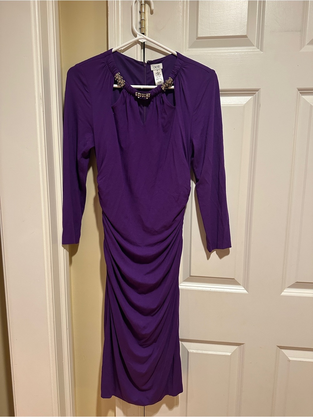 Cache Purple Ruched Studded Long Sleeve Dress Size M Y2K